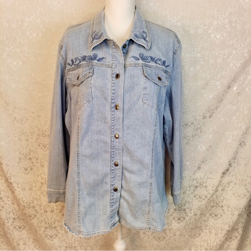 Light Wash Denim Shirt or Jacket Rounded Hem and Tunic length
